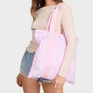 Victoria's Secret Packable Tote Pink Heritage Stripe NEW